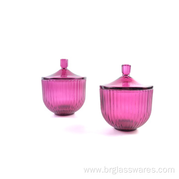 2021 New Arrival Glass Sprayed Coluorful Candle Jar Series With Ribbed Decoration And Gold Rin And Knonb